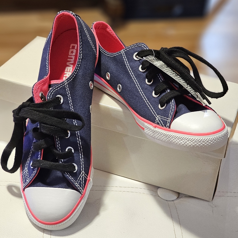CONVERSE ALL STAR Blue Jeans Denim & PINK Low-Tops Sneakers Shoes Sz 6 NEW